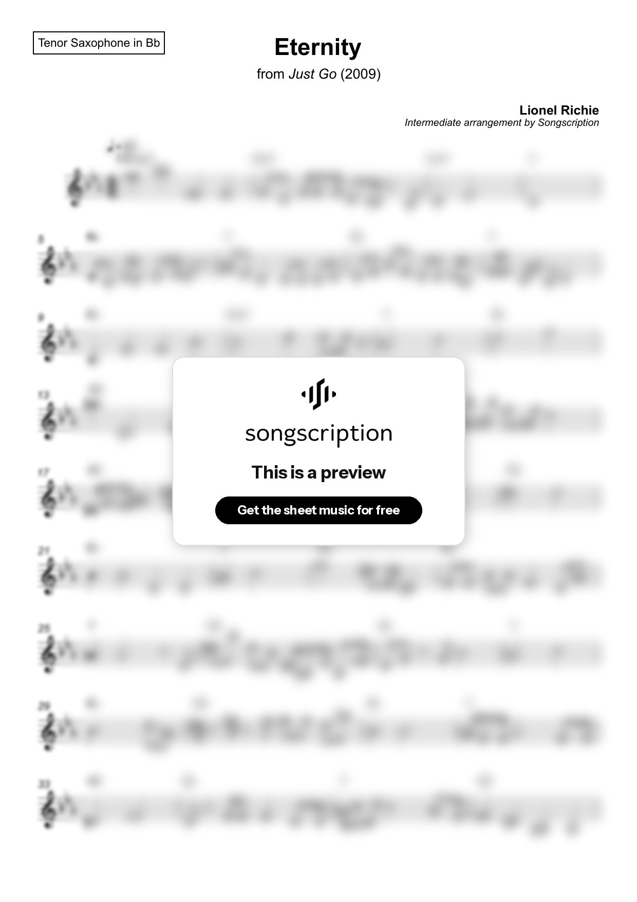 Intermediate Tenor Sax Sheet Music for "Eternity" by Lionel Richie