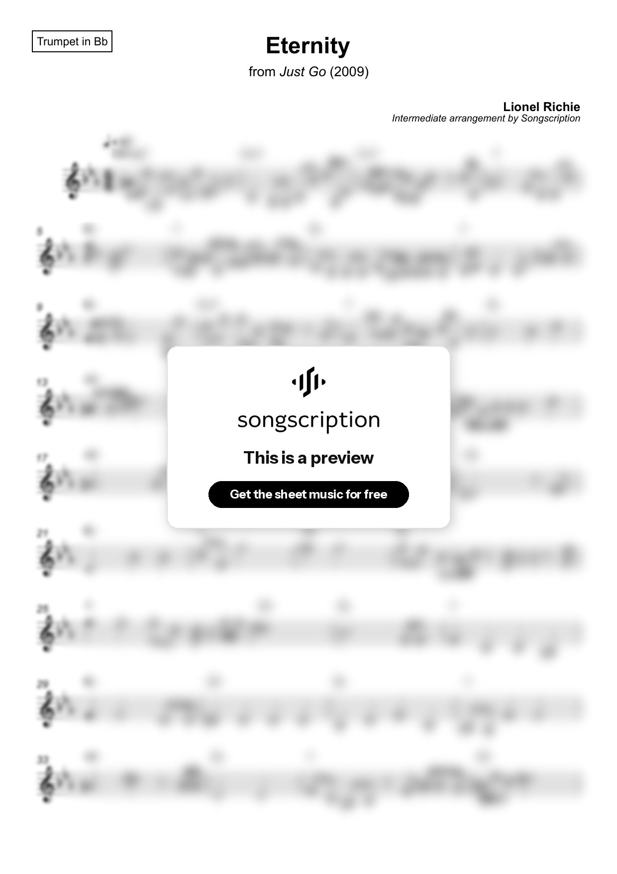 Intermediate Trumpet Sheet Music for "Eternity" by Lionel Richie