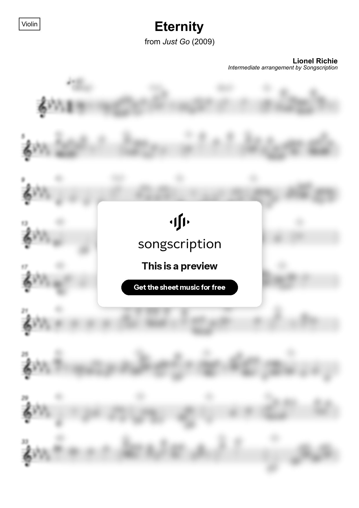 Intermediate Violin Sheet Music for "Eternity" by Lionel Richie