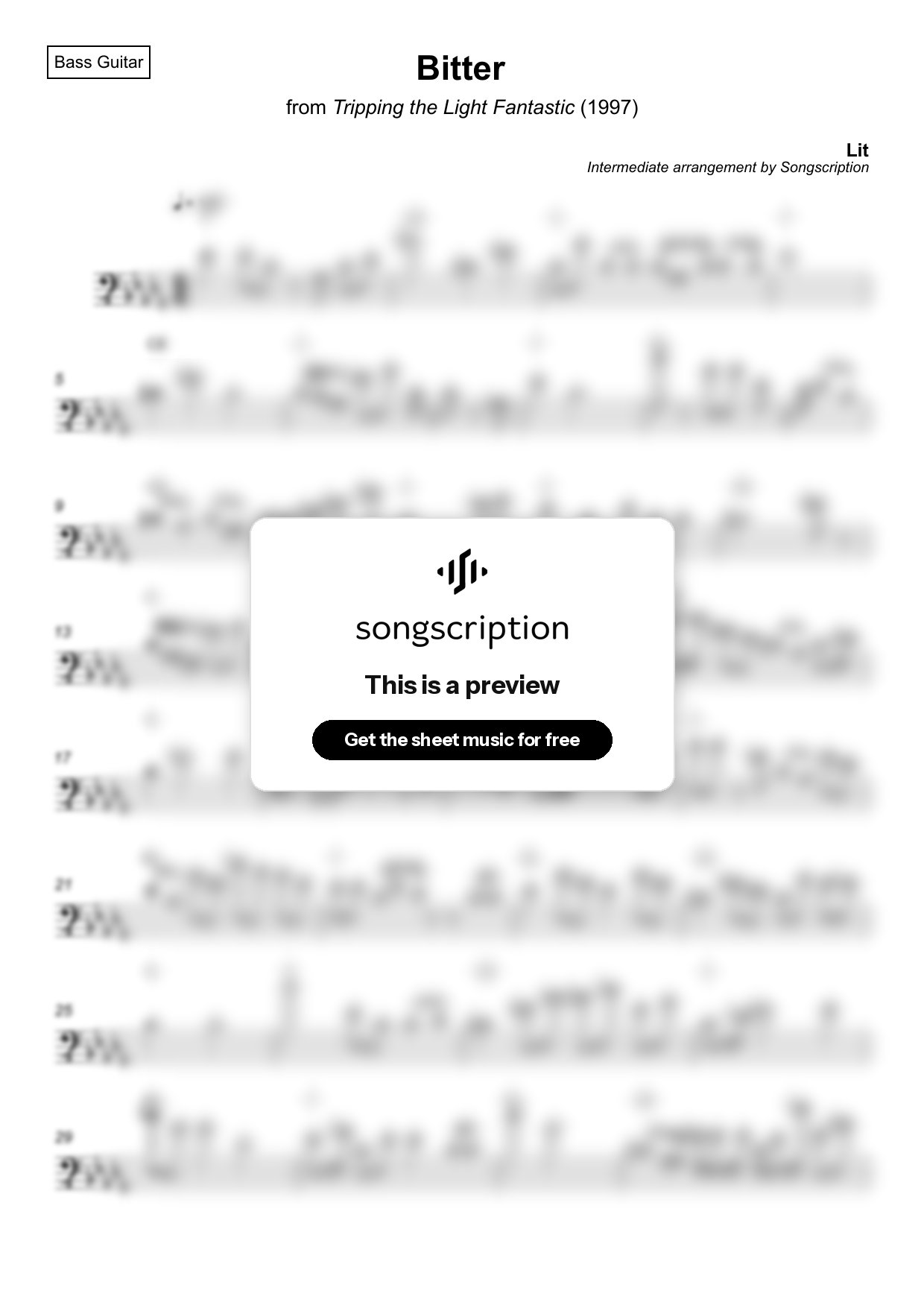 Intermediate Bass Guitar Sheet Music for "Bitter" by Lit