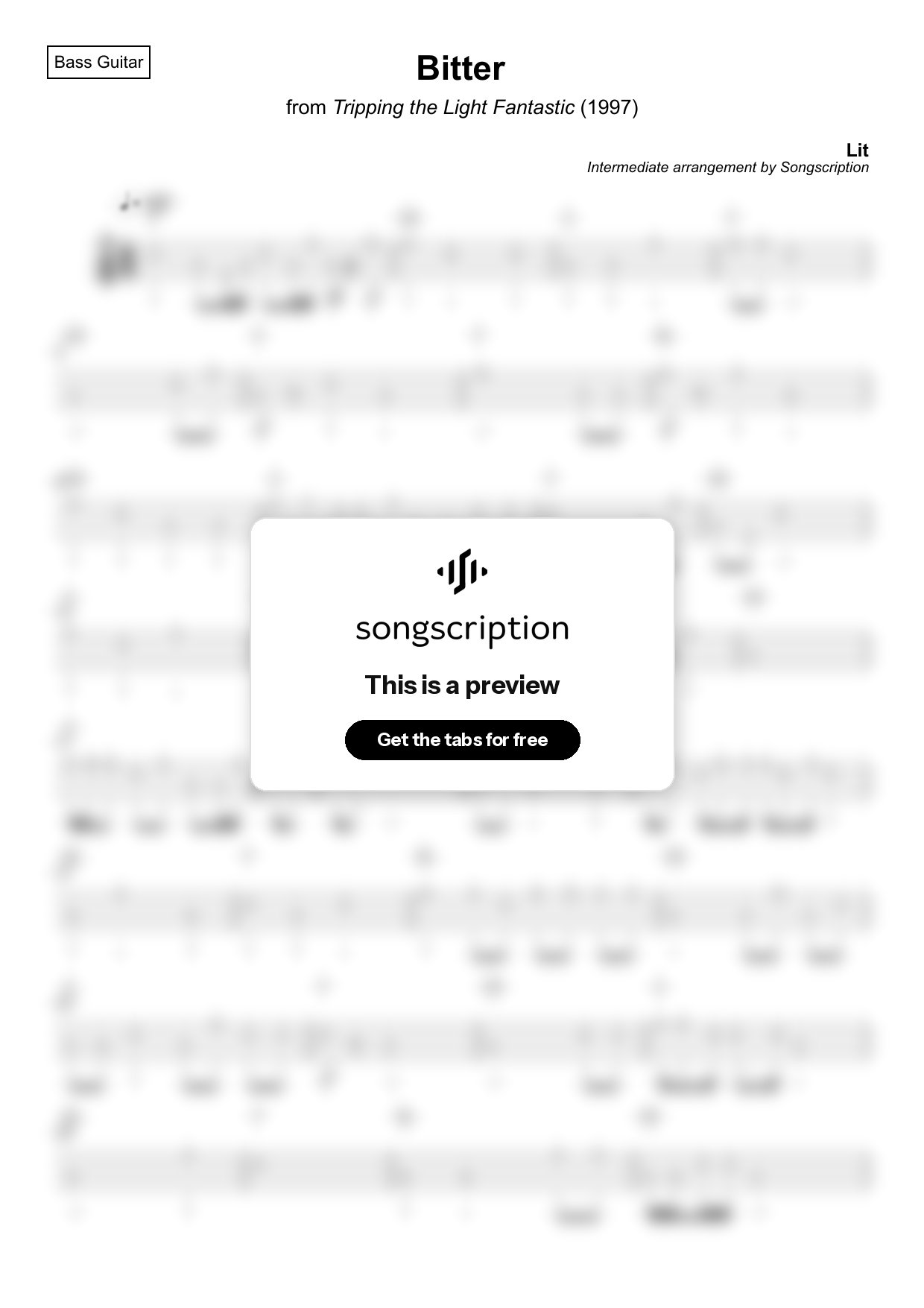 Intermediate Bass Guitar Tabs for "Bitter" by Lit