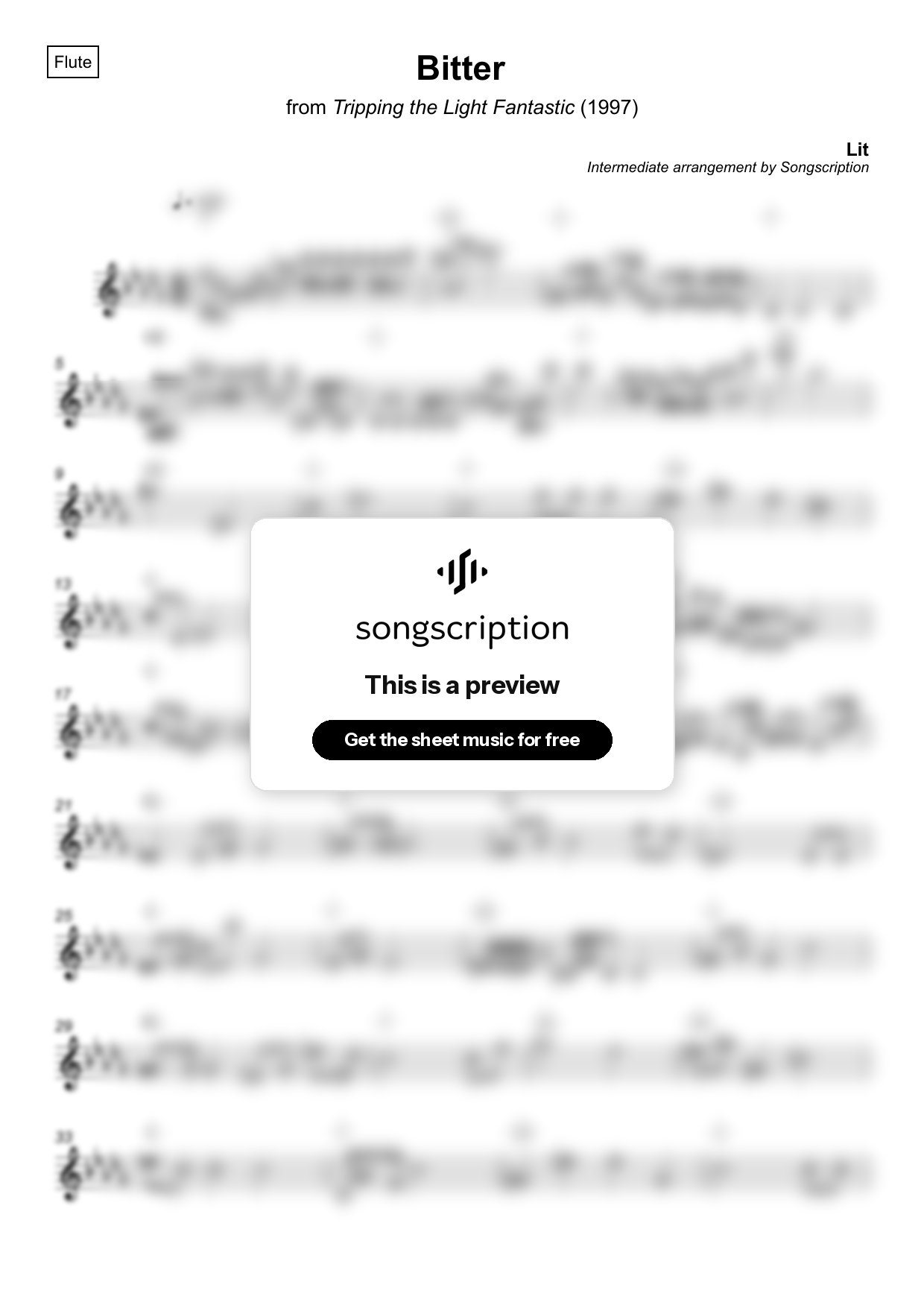 Intermediate Flute Sheet Music for "Bitter" by Lit
