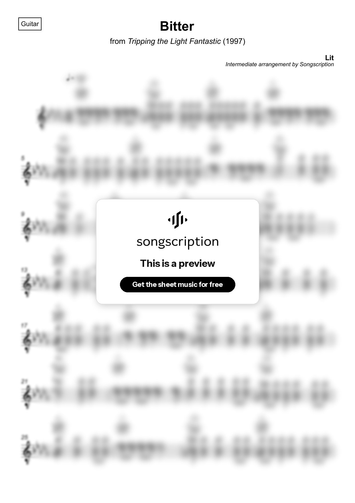 Intermediate Acoustic Guitar Sheet Music for "Bitter" by Lit