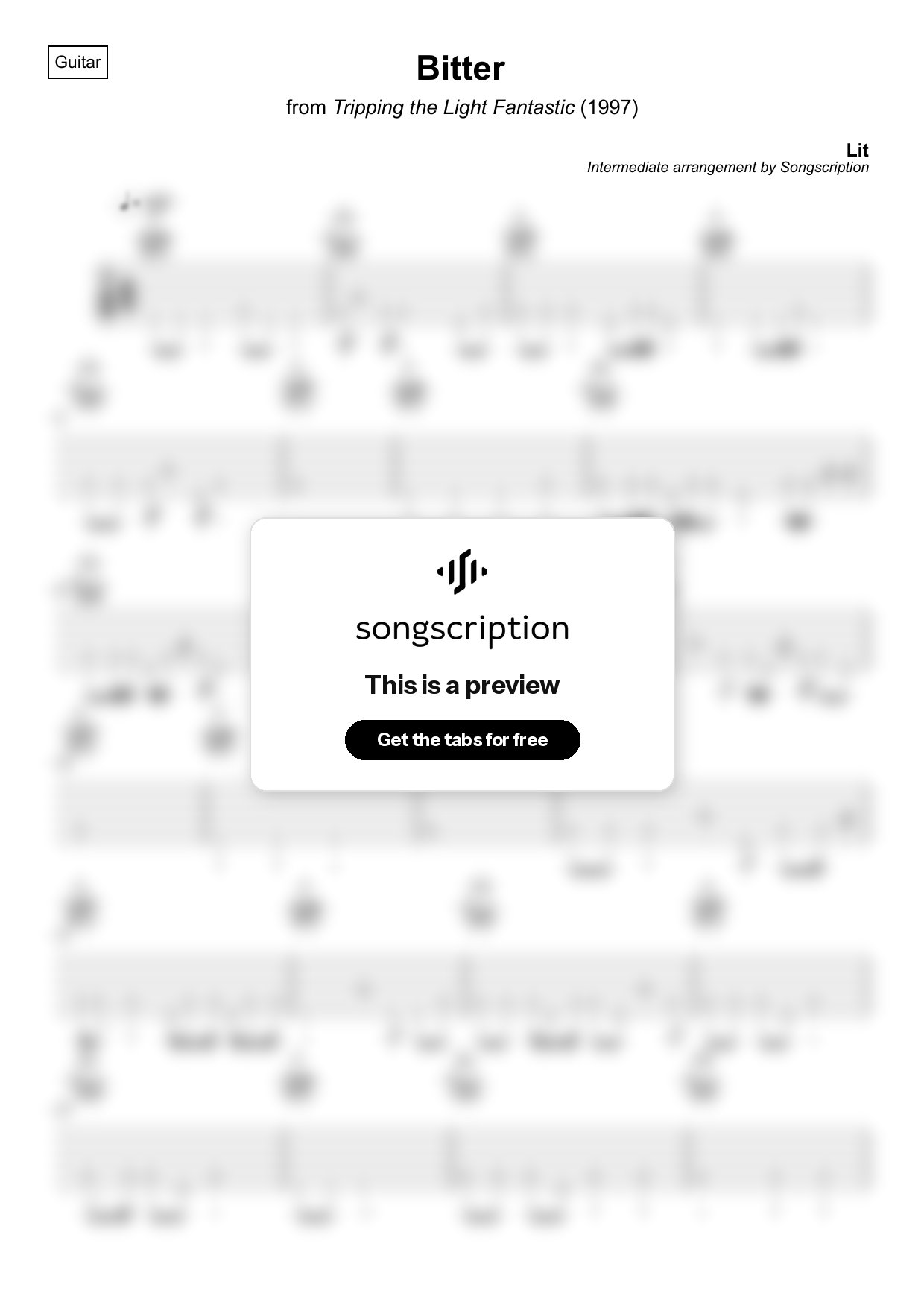 Intermediate Acoustic Guitar Tabs for "Bitter" by Lit