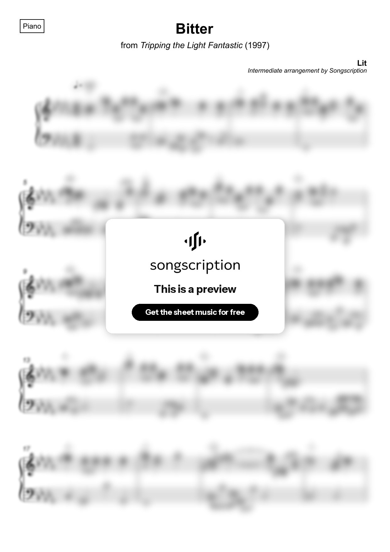 Intermediate Piano Sheet Music for "Bitter" by Lit