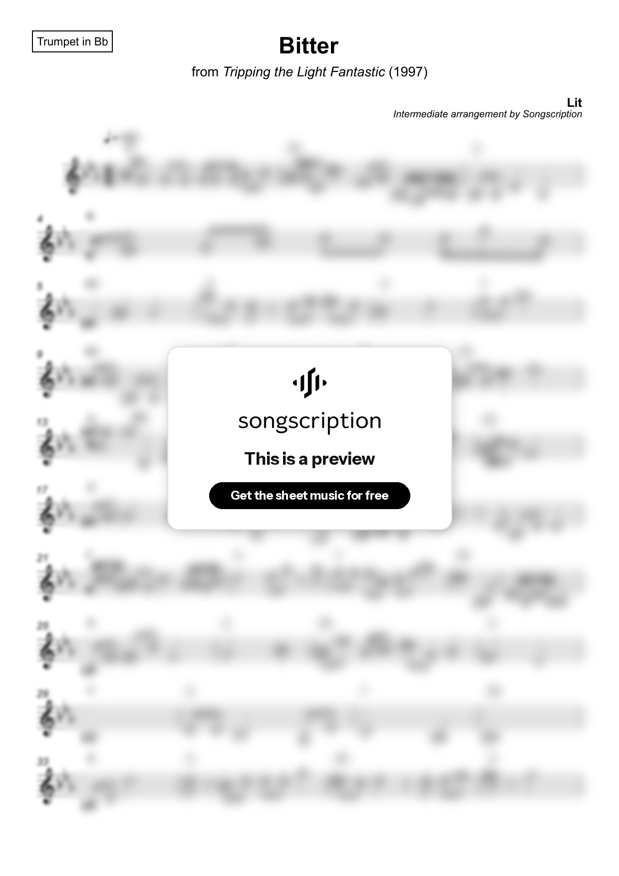 Intermediate Trumpet Sheet Music for "Bitter" by Lit