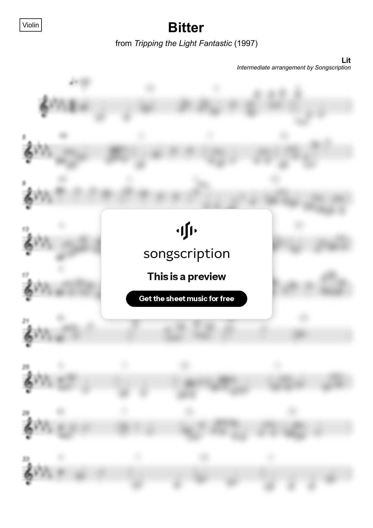 Intermediate Violin Sheet Music for "Bitter" by Lit