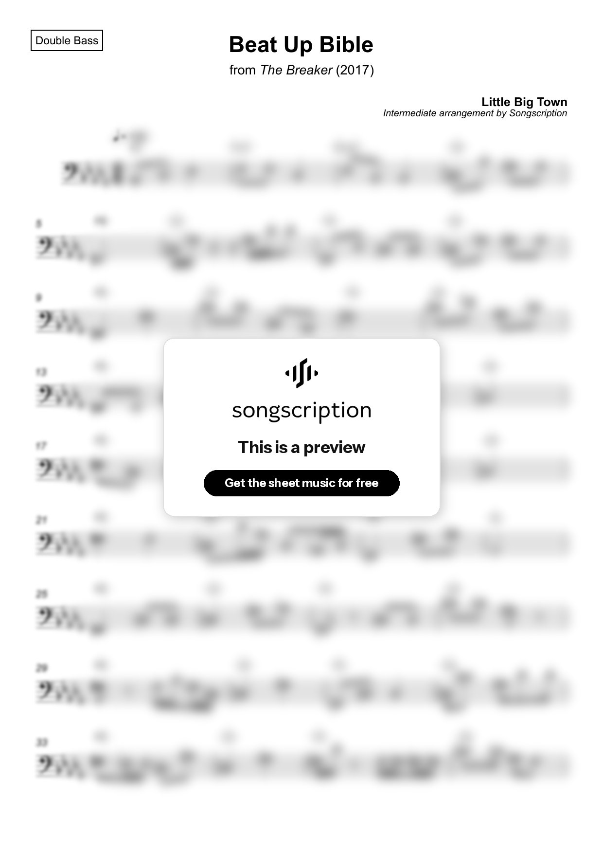 Intermediate Double Bass Sheet Music for "Beat Up Bible" by Little Big Town