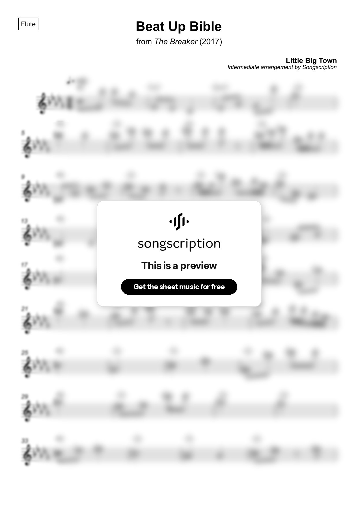 Intermediate Flute Sheet Music for "Beat Up Bible" by Little Big Town