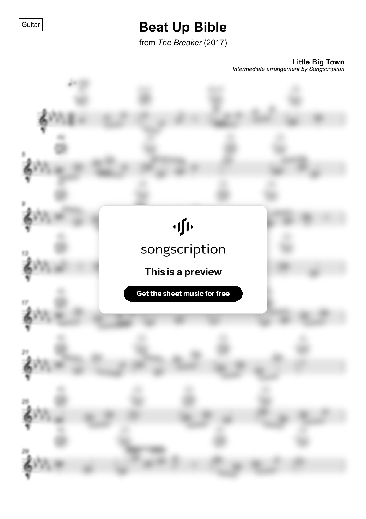 Intermediate Acoustic Guitar Sheet Music for "Beat Up Bible" by Little Big Town