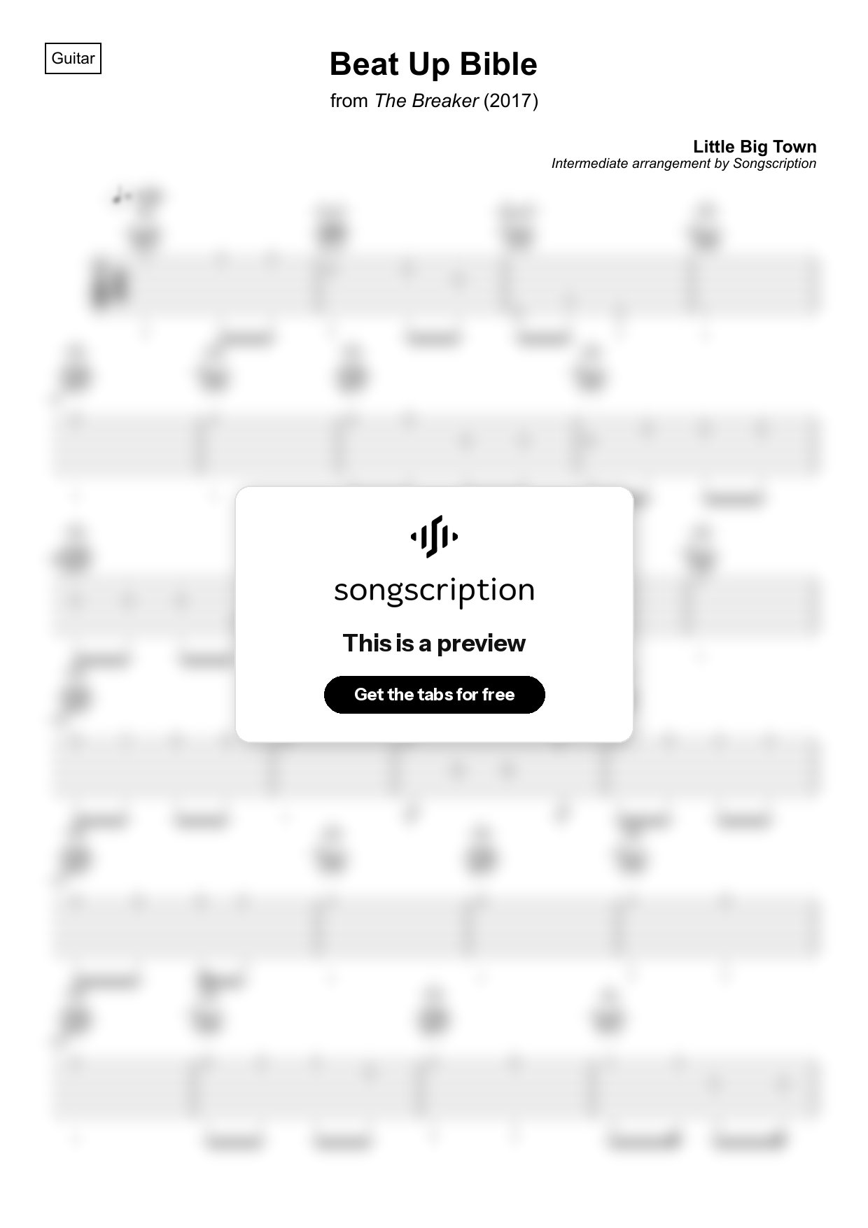 Intermediate Acoustic Guitar Tabs for "Beat Up Bible" by Little Big Town