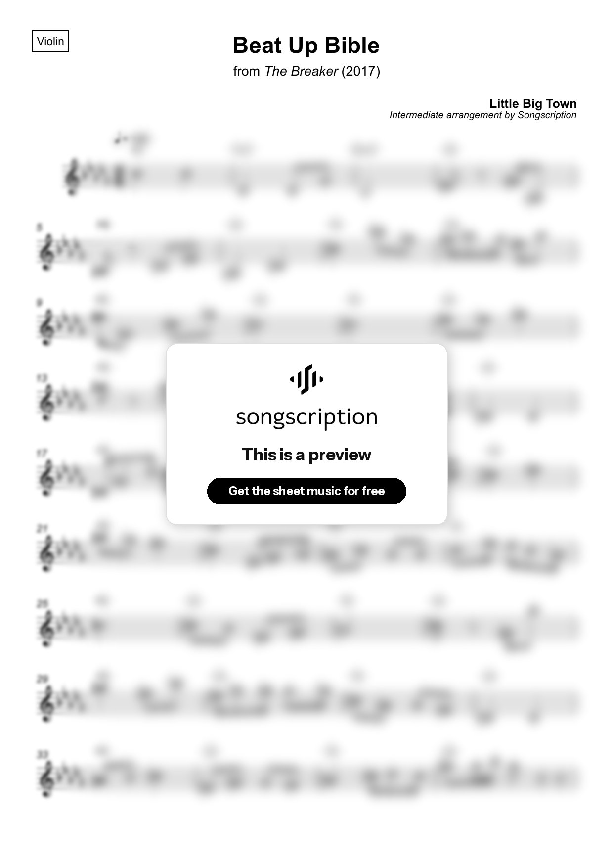 Intermediate Violin Sheet Music for "Beat Up Bible" by Little Big Town