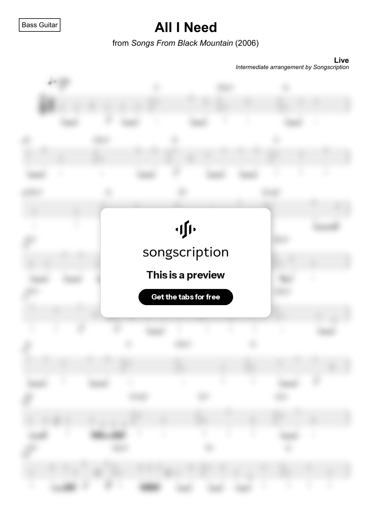 Intermediate Bass Guitar Tabs for "All I Need" by Live