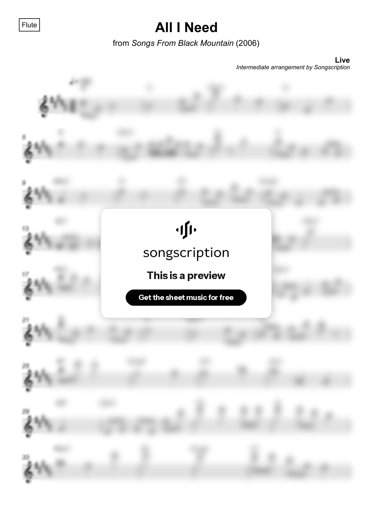 Intermediate Flute Sheet Music for "All I Need" by Live