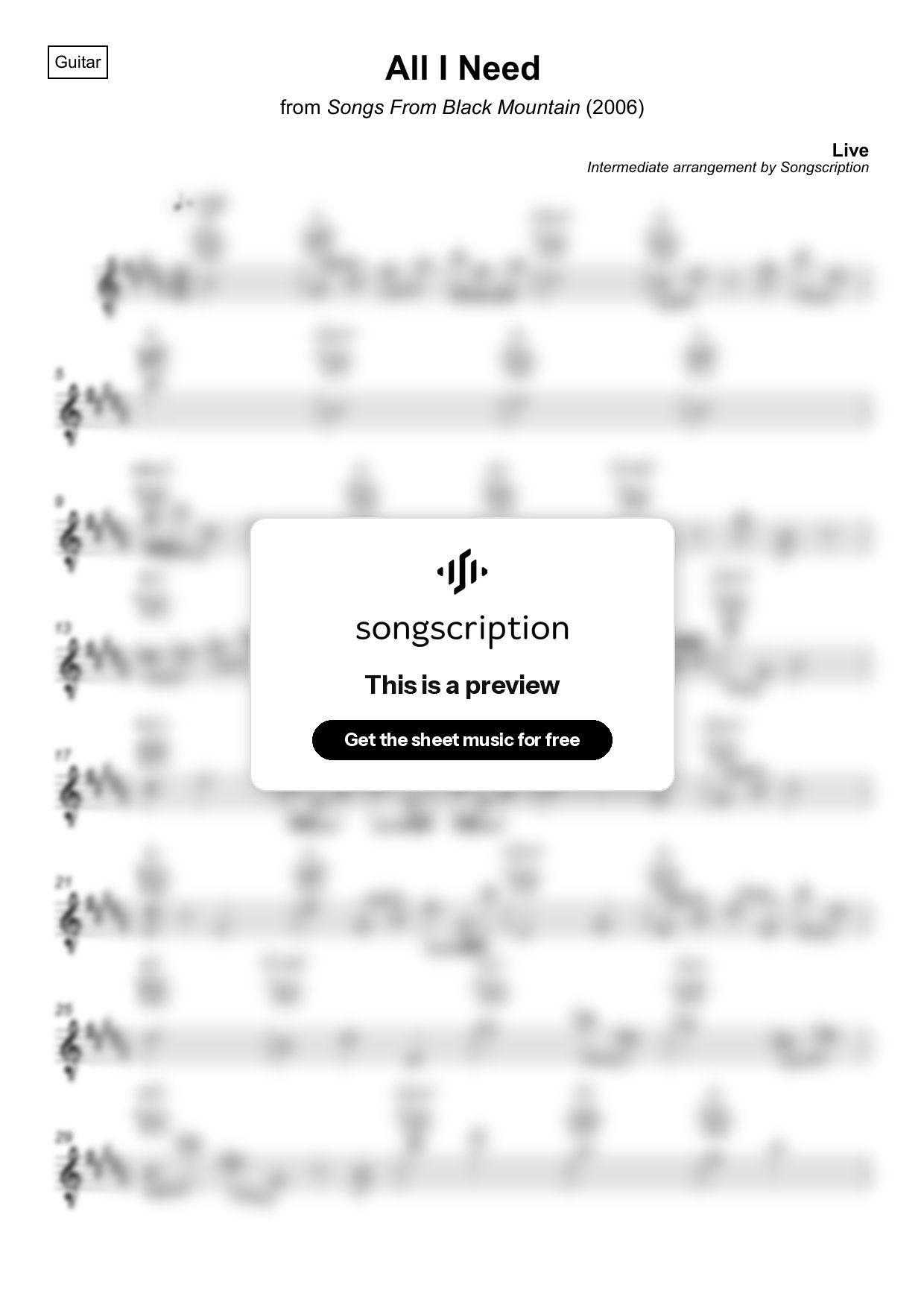Intermediate Acoustic Guitar Sheet Music for "All I Need" by Live