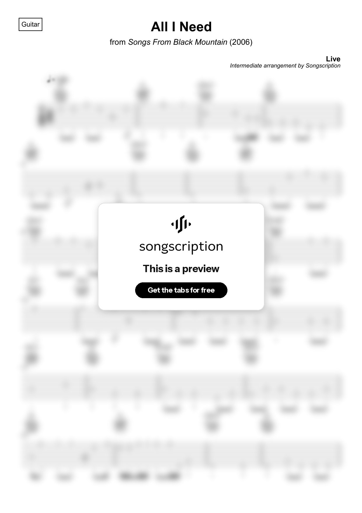 Intermediate Acoustic Guitar Tabs for "All I Need" by Live