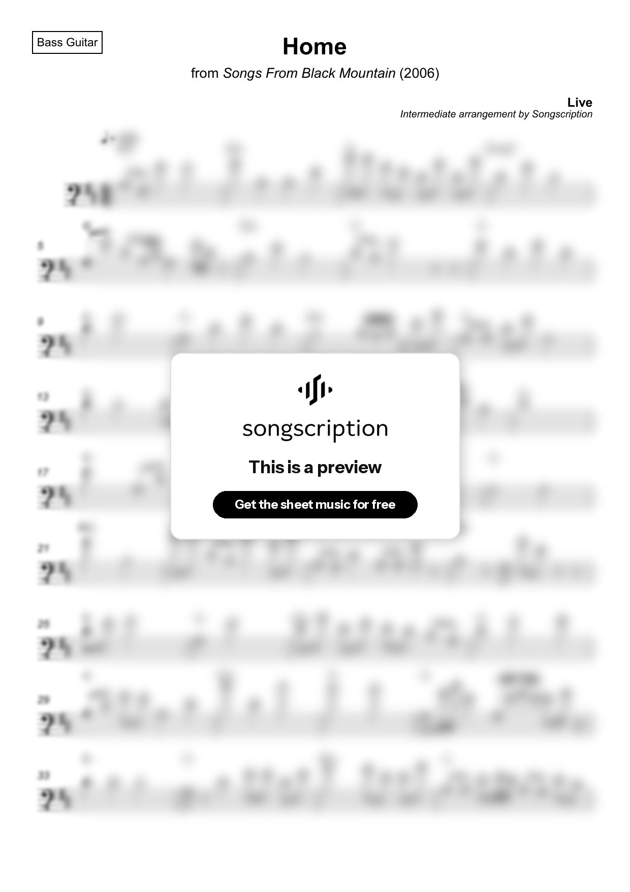 Intermediate Bass Guitar Sheet Music for "Home" by Live