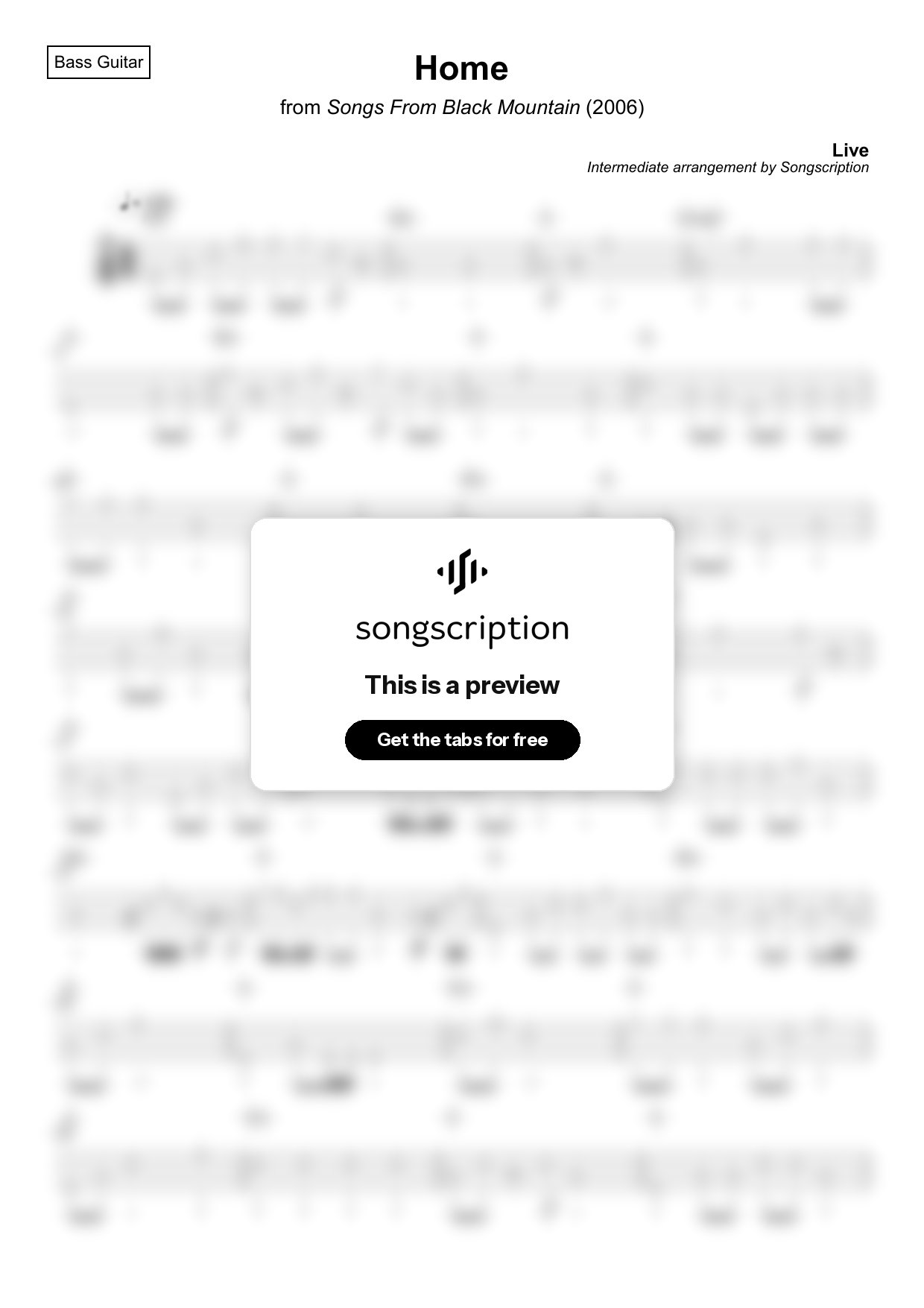 Intermediate Bass Guitar Tabs for "Home" by Live