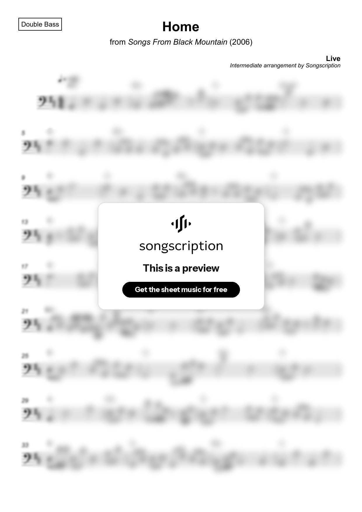 Intermediate Double Bass Sheet Music for "Home" by Live