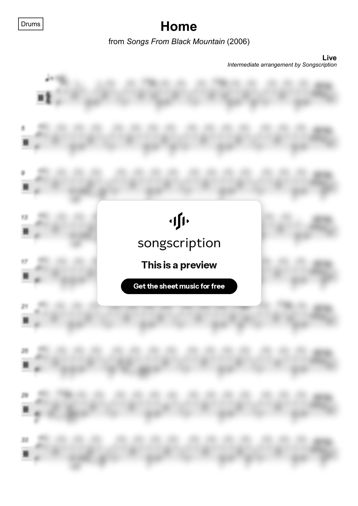 Intermediate Drums Sheet Music for "Home" by Live