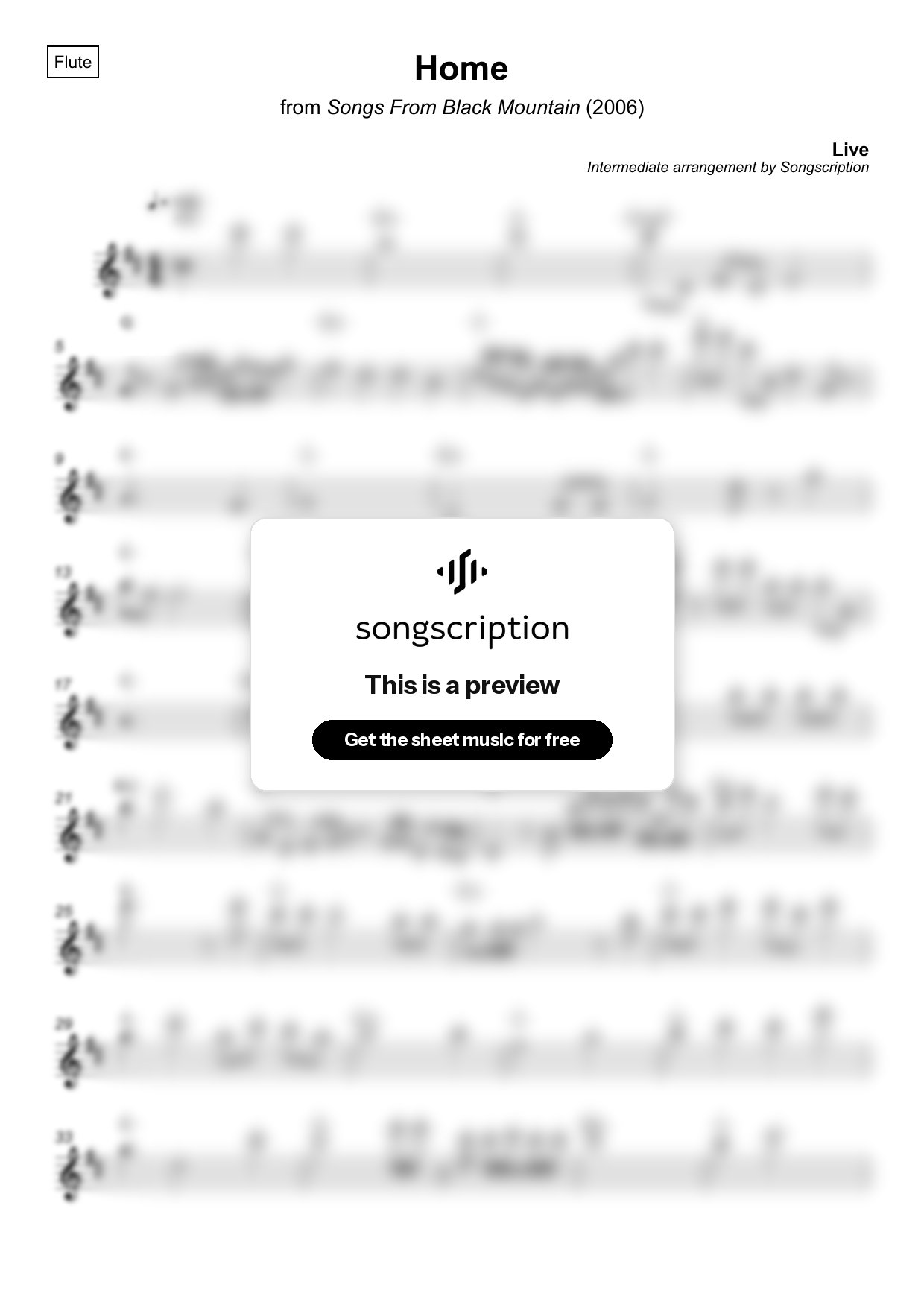 Intermediate Flute Sheet Music for "Home" by Live