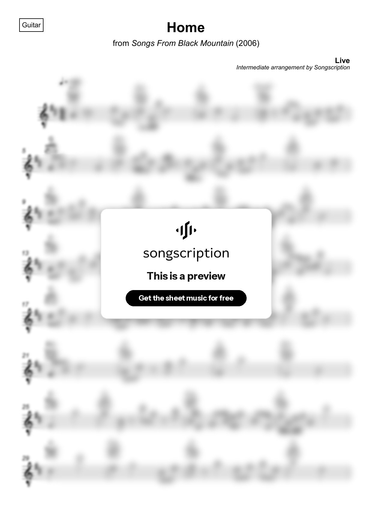 Intermediate Acoustic Guitar Sheet Music for "Home" by Live