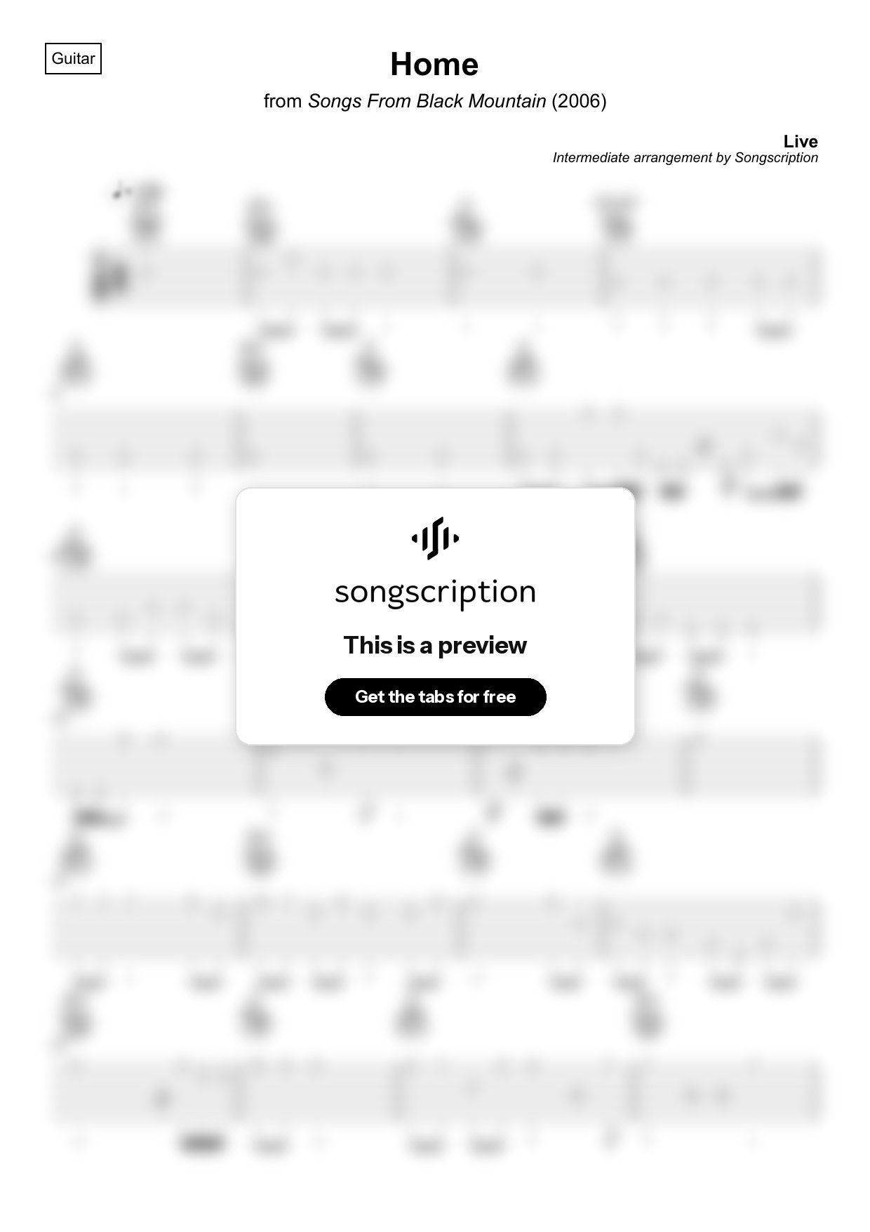 Intermediate Acoustic Guitar Tabs for "Home" by Live