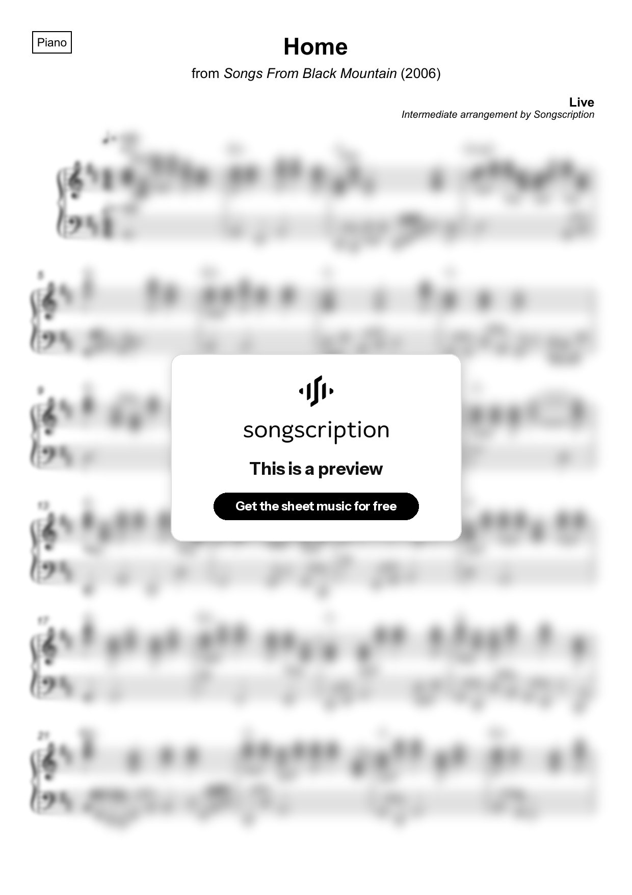 Intermediate Piano Sheet Music for "Home" by Live