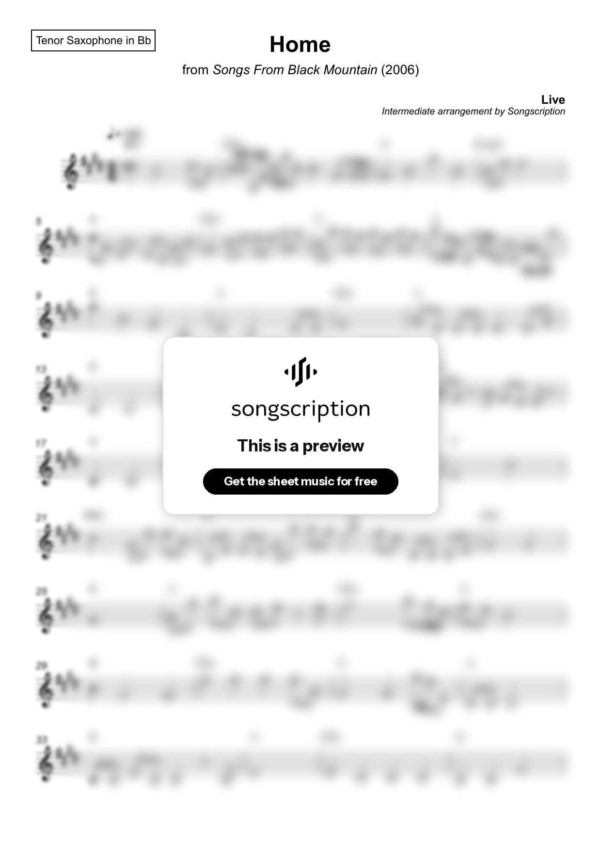 Intermediate Tenor Sax Sheet Music for "Home" by Live