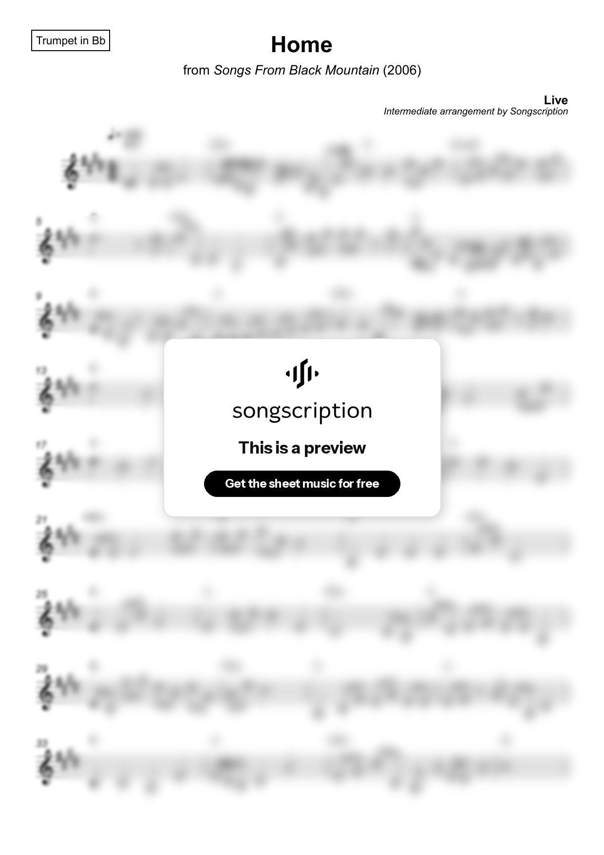 Intermediate Trumpet Sheet Music for "Home" by Live