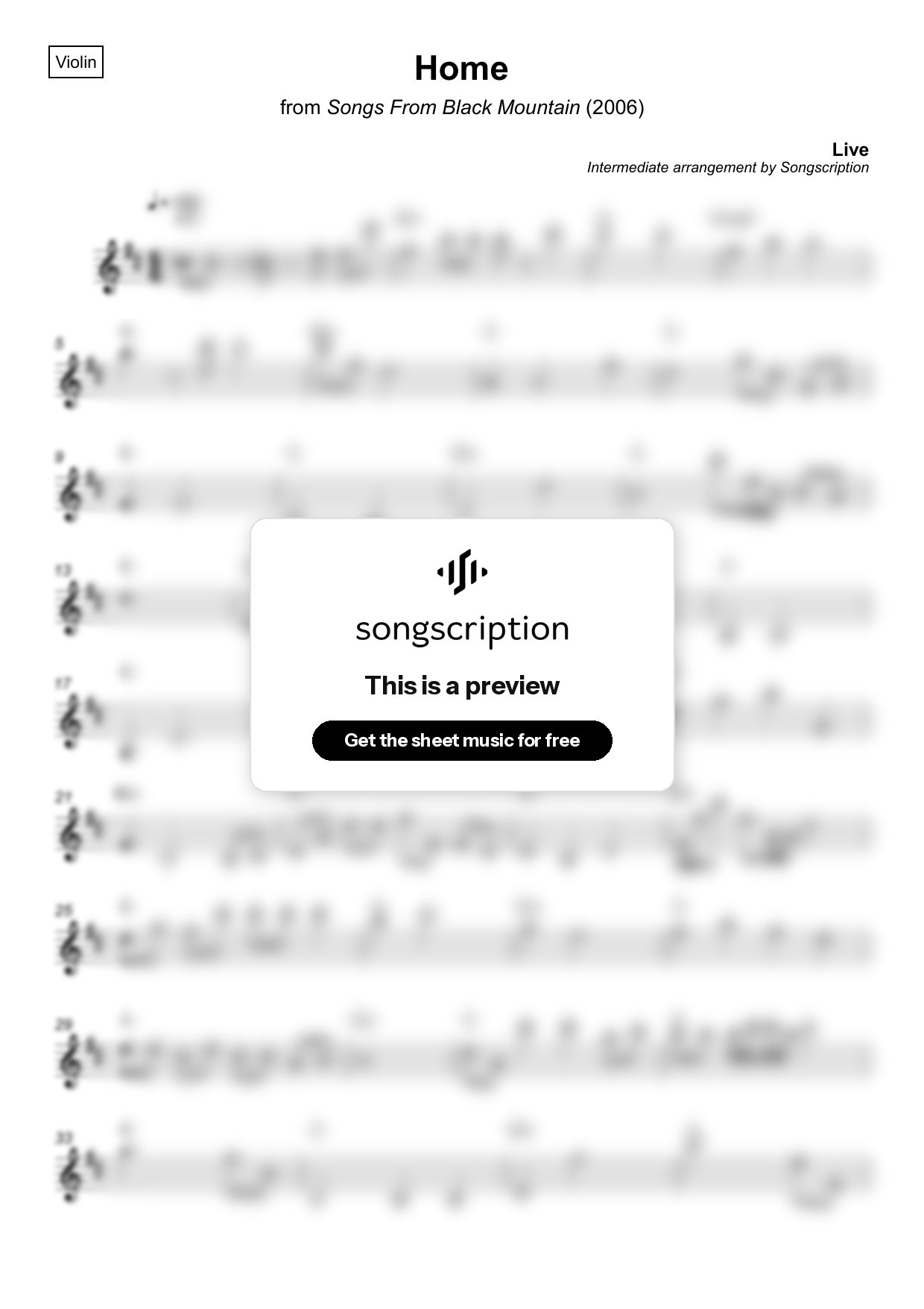 Intermediate Violin Sheet Music for "Home" by Live