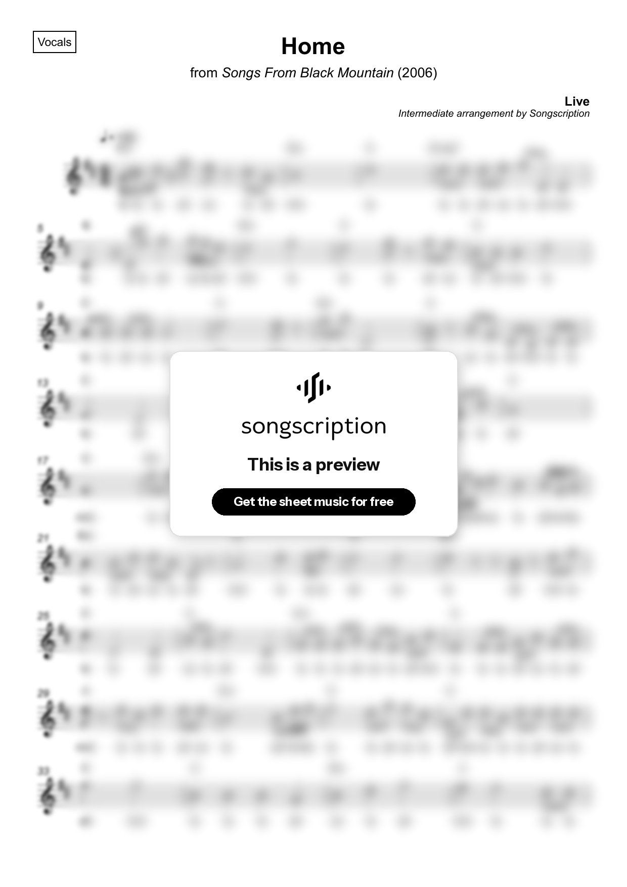 Intermediate Vocals Sheet Music for "Home" by Live