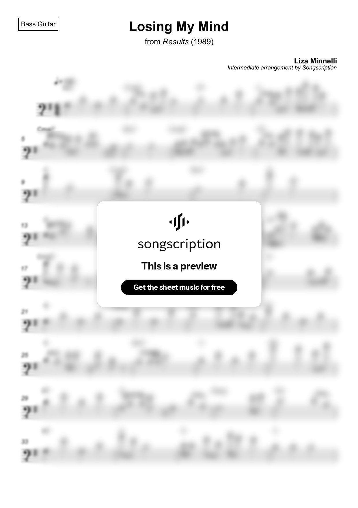 Intermediate Bass Guitar Sheet Music for "Losing My Mind" by Liza Minnelli