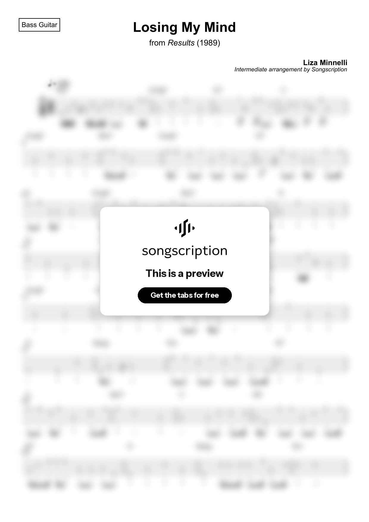 Intermediate Bass Guitar Tabs for "Losing My Mind" by Liza Minnelli