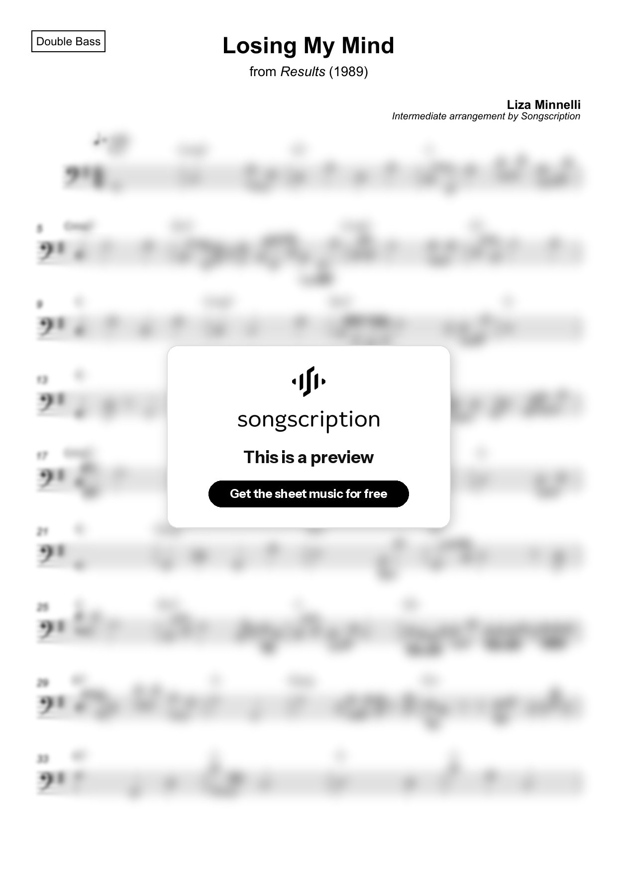 Intermediate Double Bass Sheet Music for "Losing My Mind" by Liza Minnelli