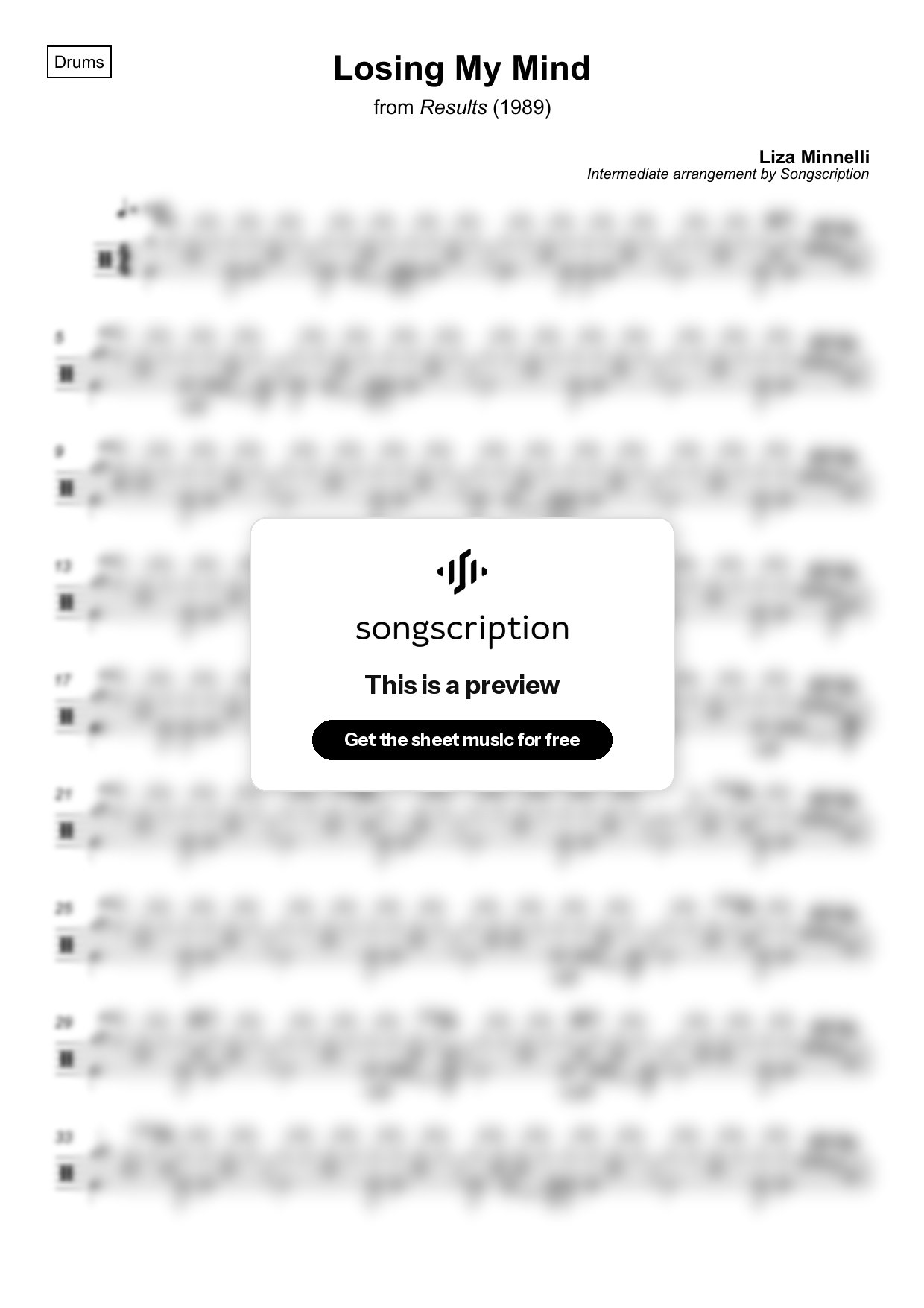 Intermediate Drums Sheet Music for "Losing My Mind" by Liza Minnelli