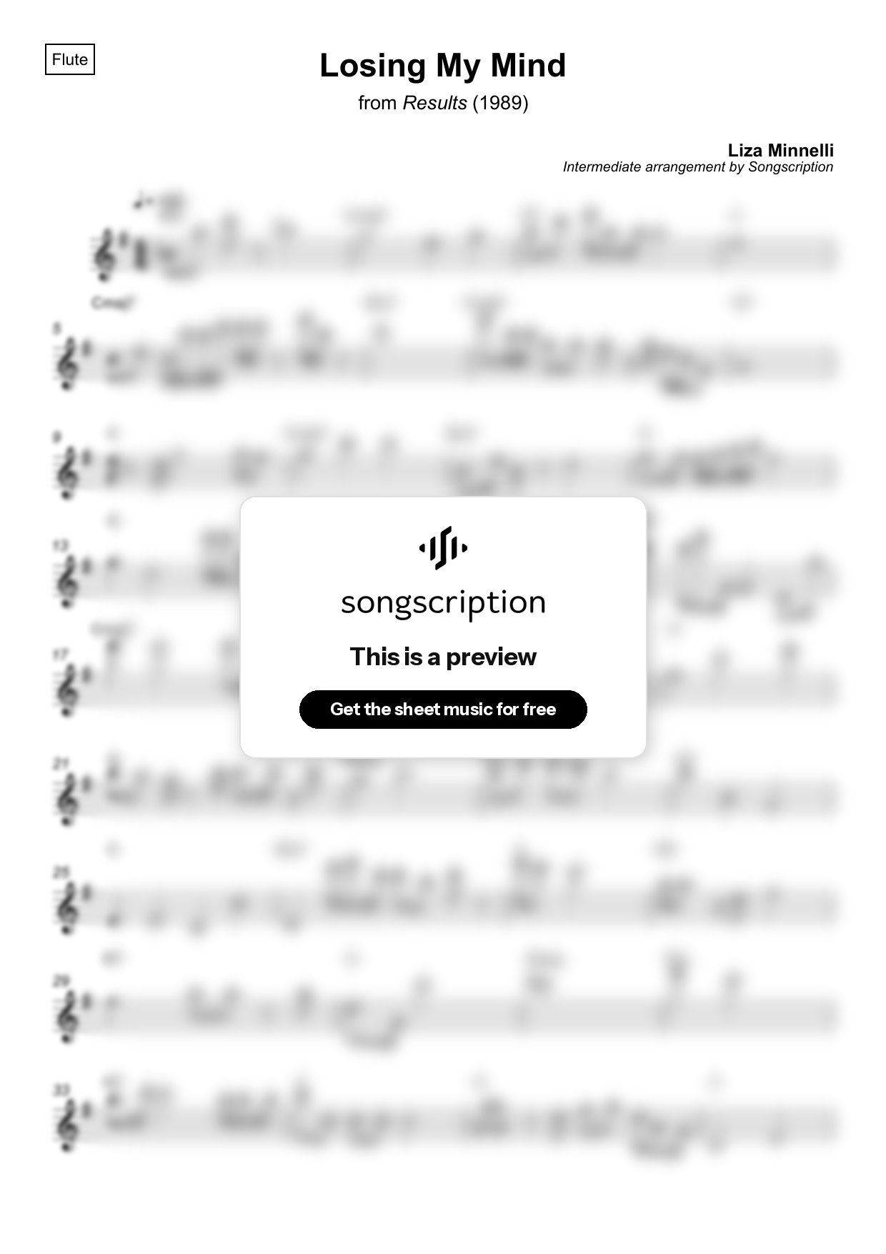 Intermediate Flute Sheet Music for "Losing My Mind" by Liza Minnelli