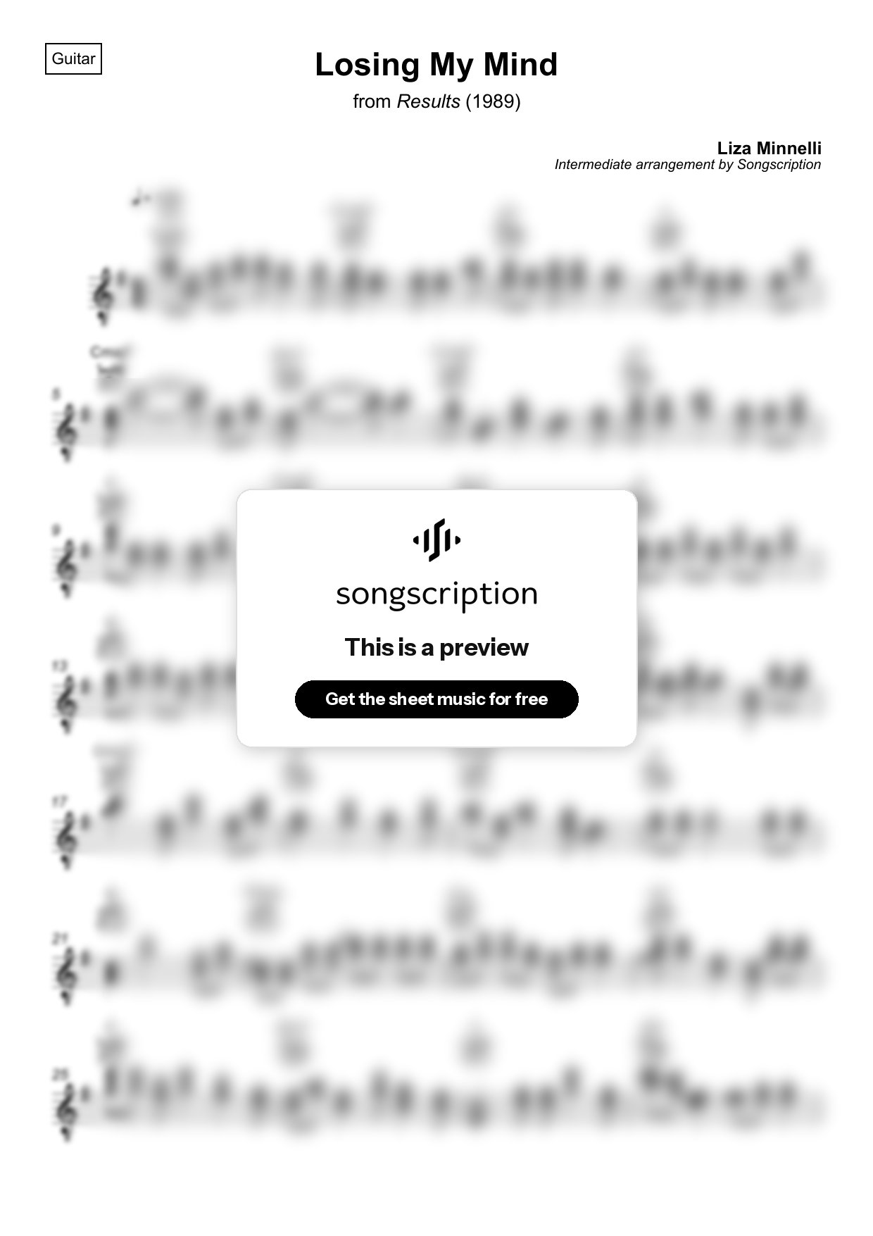 Intermediate Acoustic Guitar Sheet Music for "Losing My Mind" by Liza Minnelli