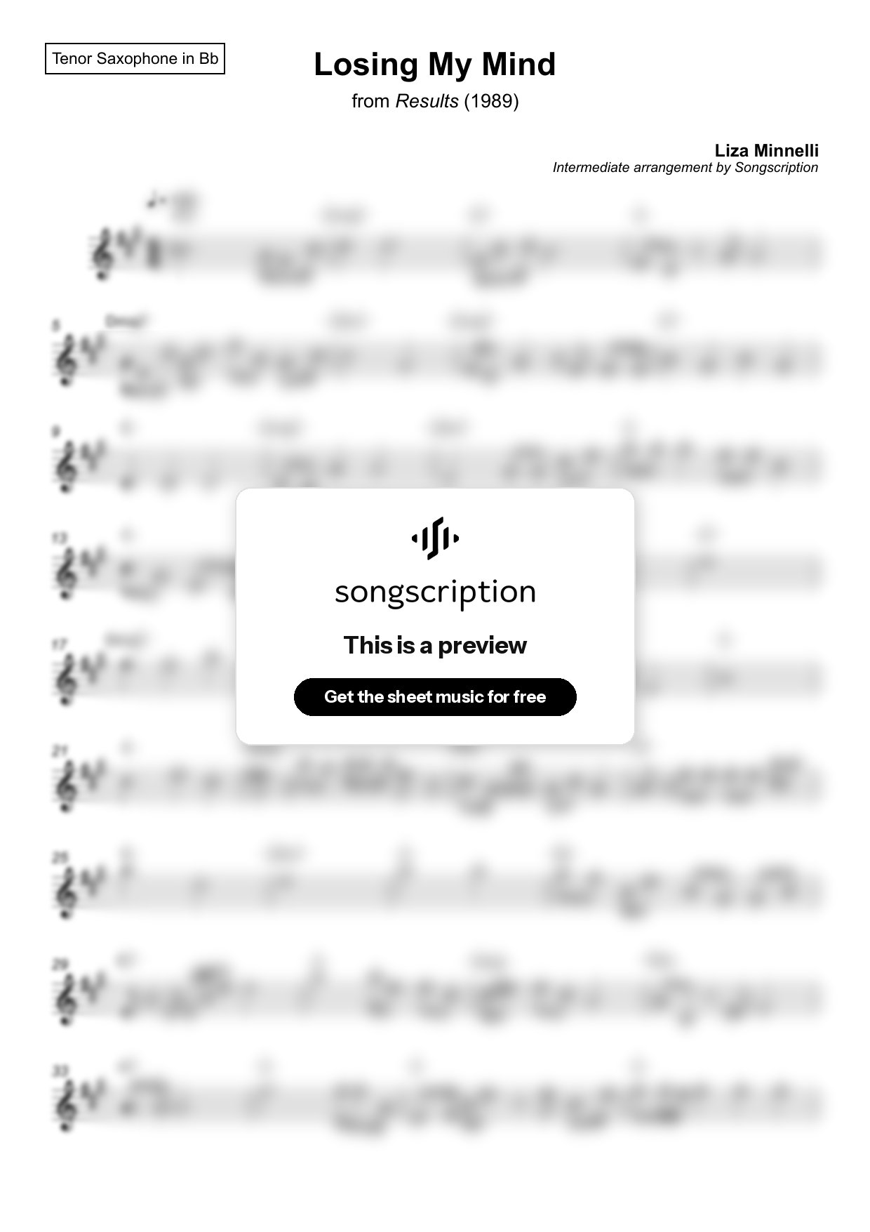 Intermediate Tenor Sax Sheet Music for "Losing My Mind" by Liza Minnelli