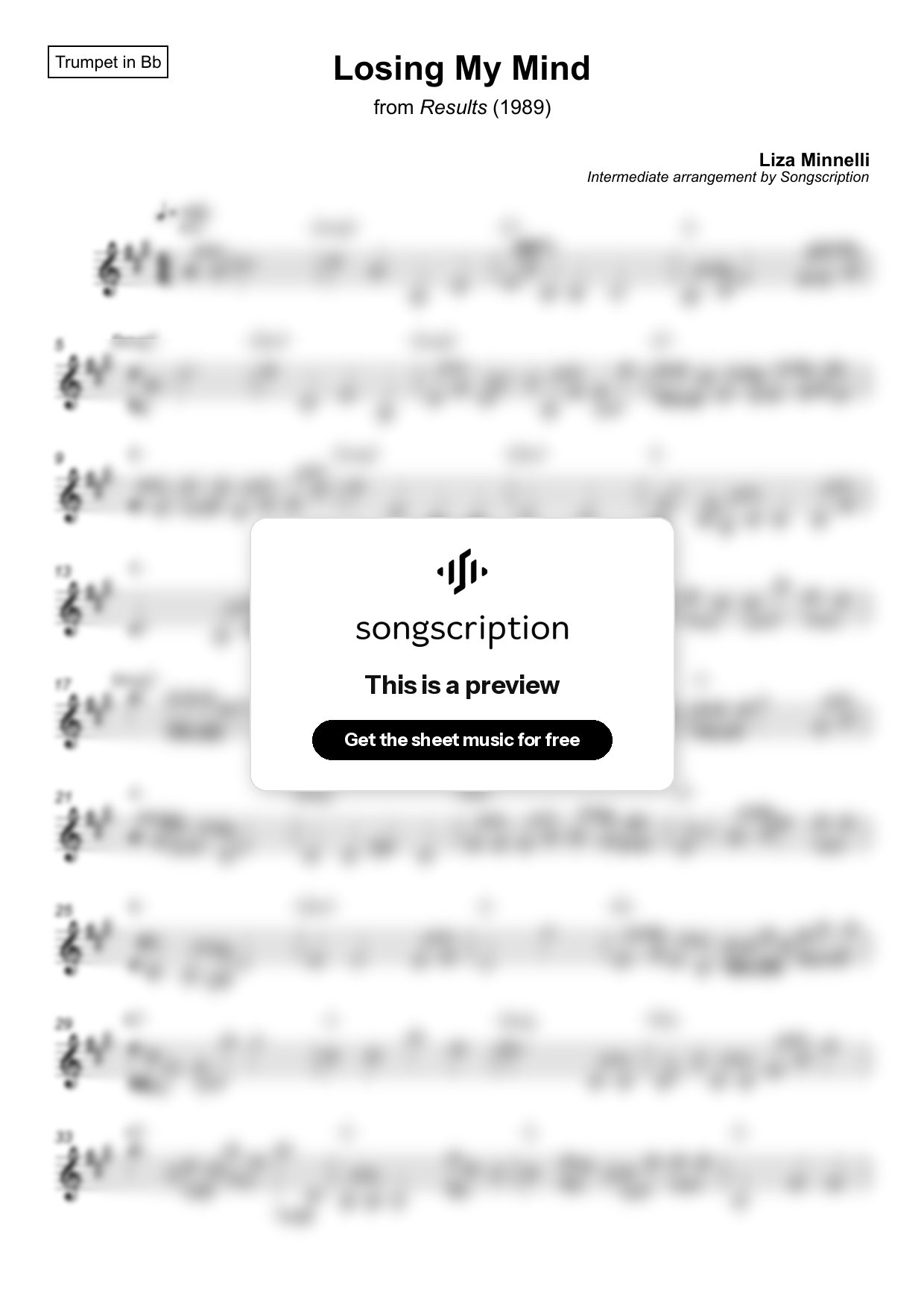 Intermediate Trumpet Sheet Music for "Losing My Mind" by Liza Minnelli