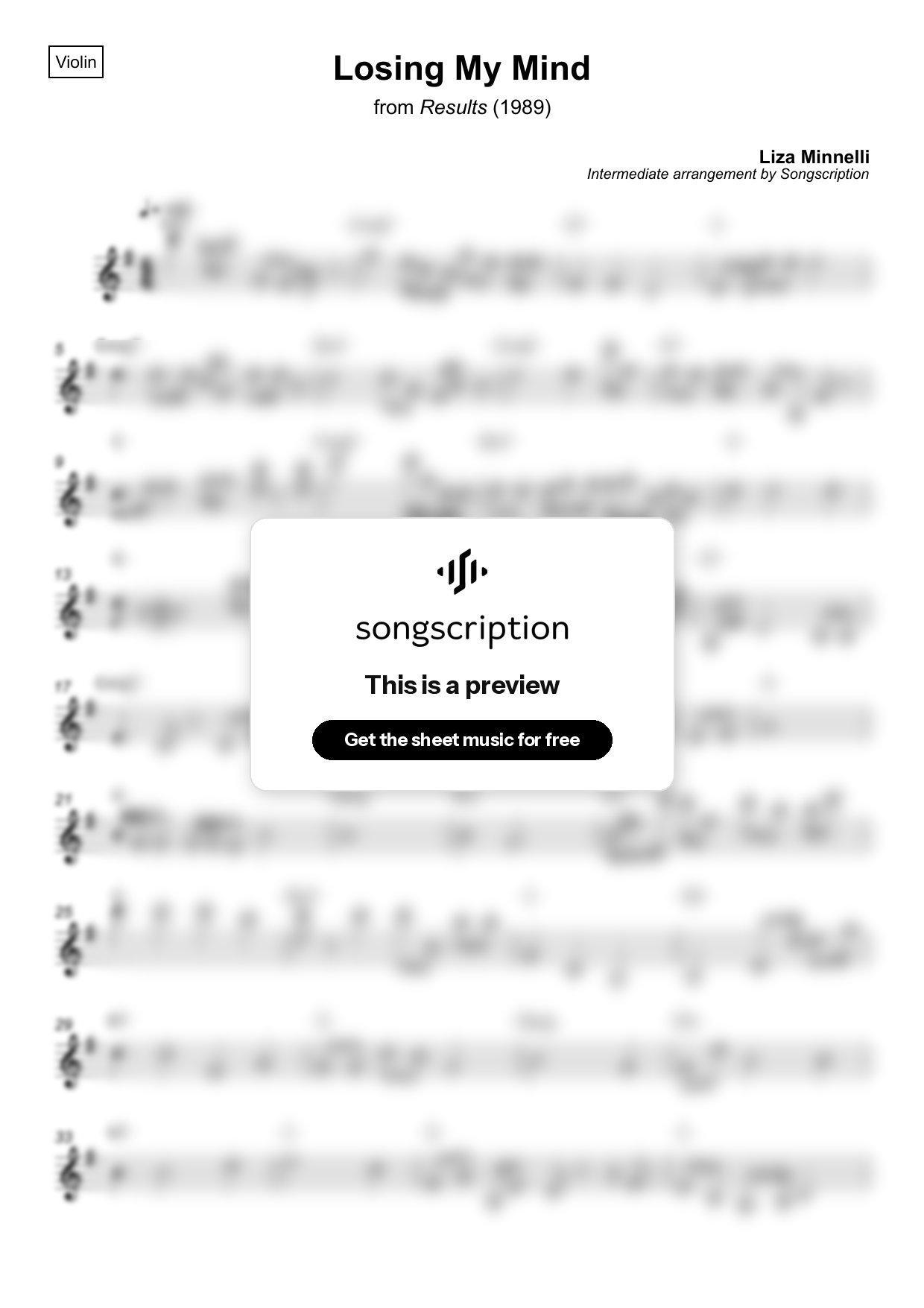 Intermediate Violin Sheet Music for "Losing My Mind" by Liza Minnelli