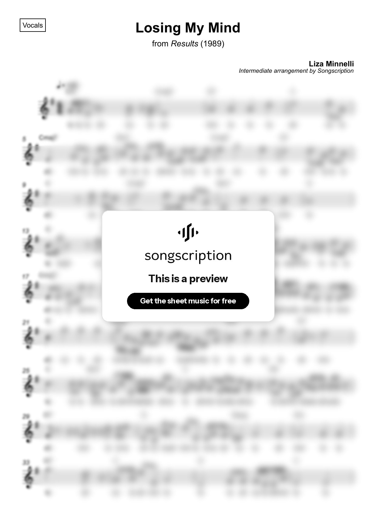 Intermediate Vocals Sheet Music for "Losing My Mind" by Liza Minnelli