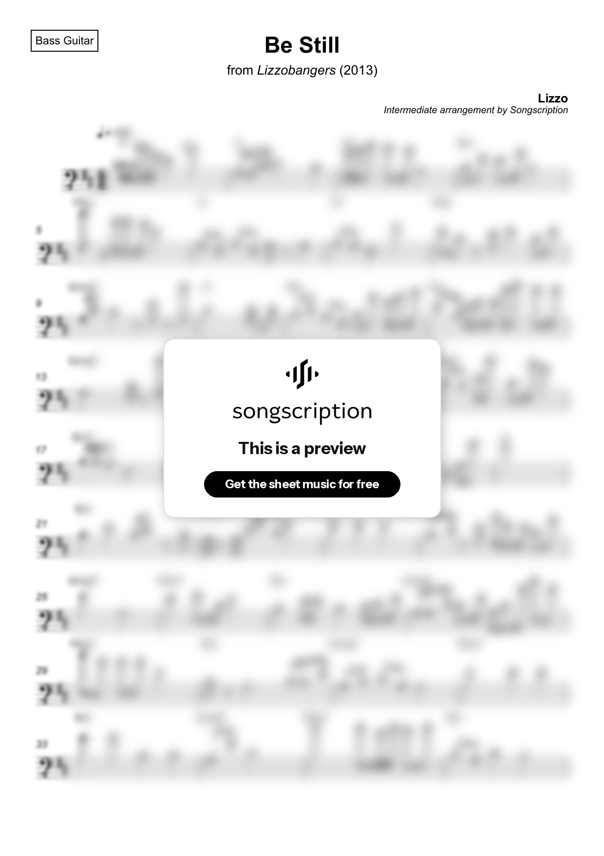 Intermediate Bass Guitar Sheet Music for "Be Still" by Lizzo