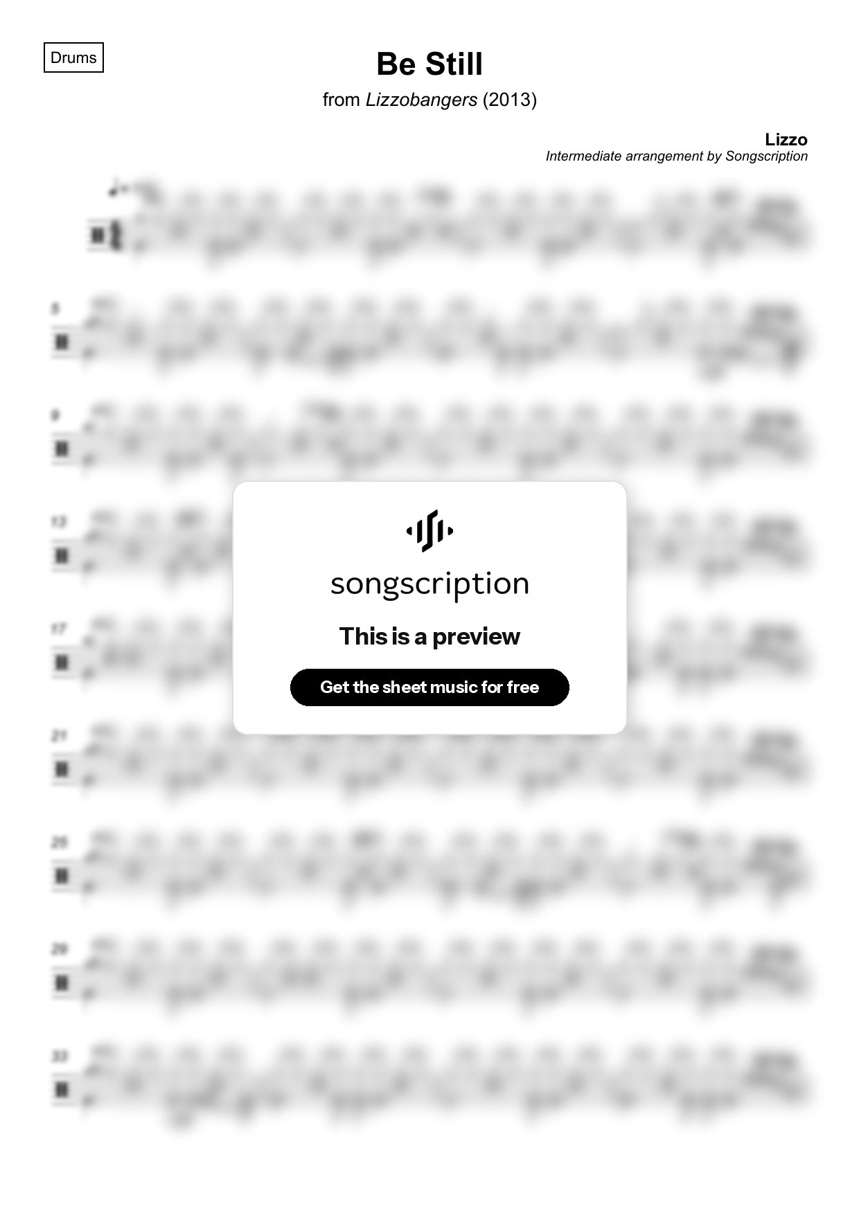 Intermediate Drums Sheet Music for "Be Still" by Lizzo