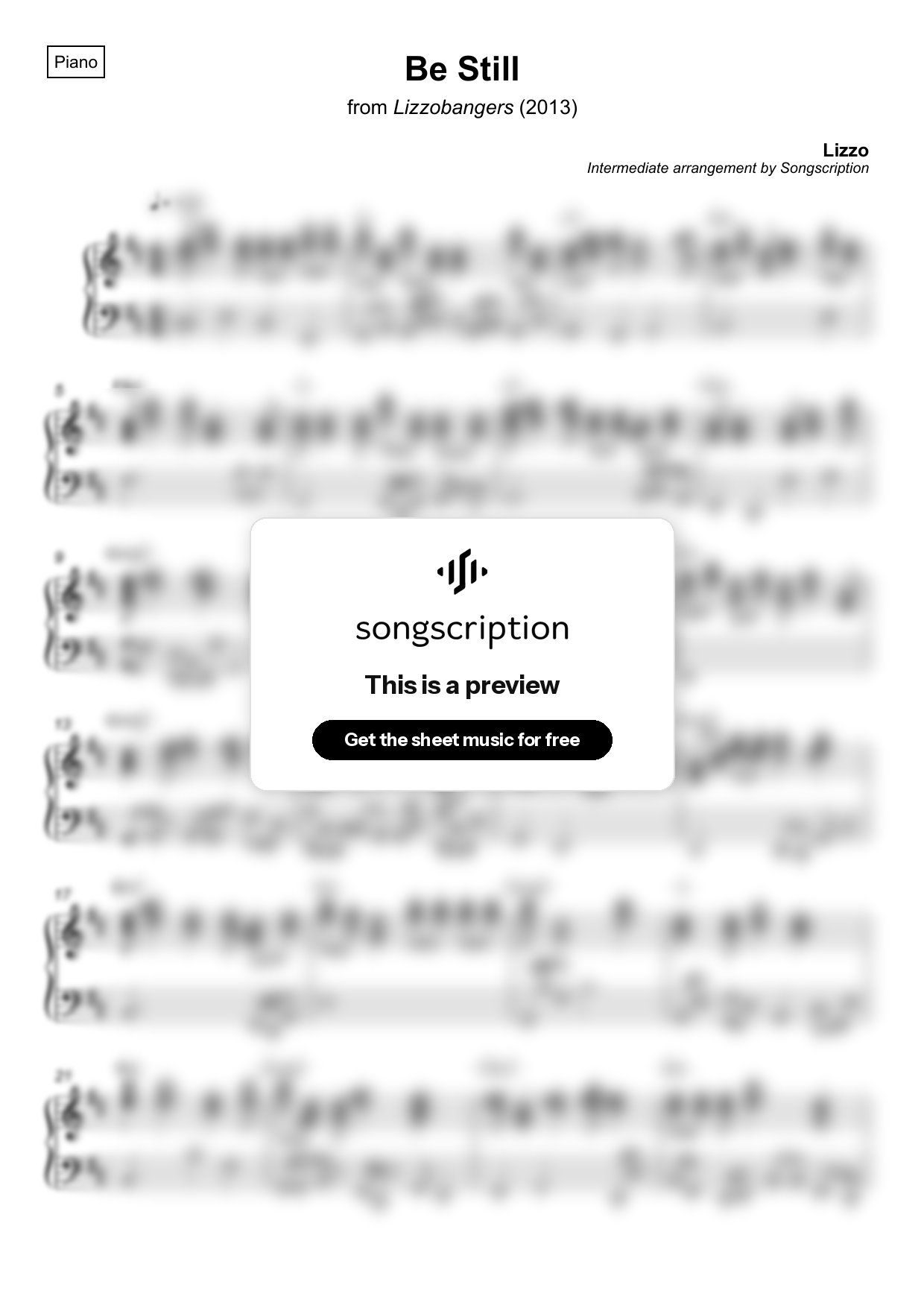 Intermediate Piano Sheet Music for "Be Still" by Lizzo