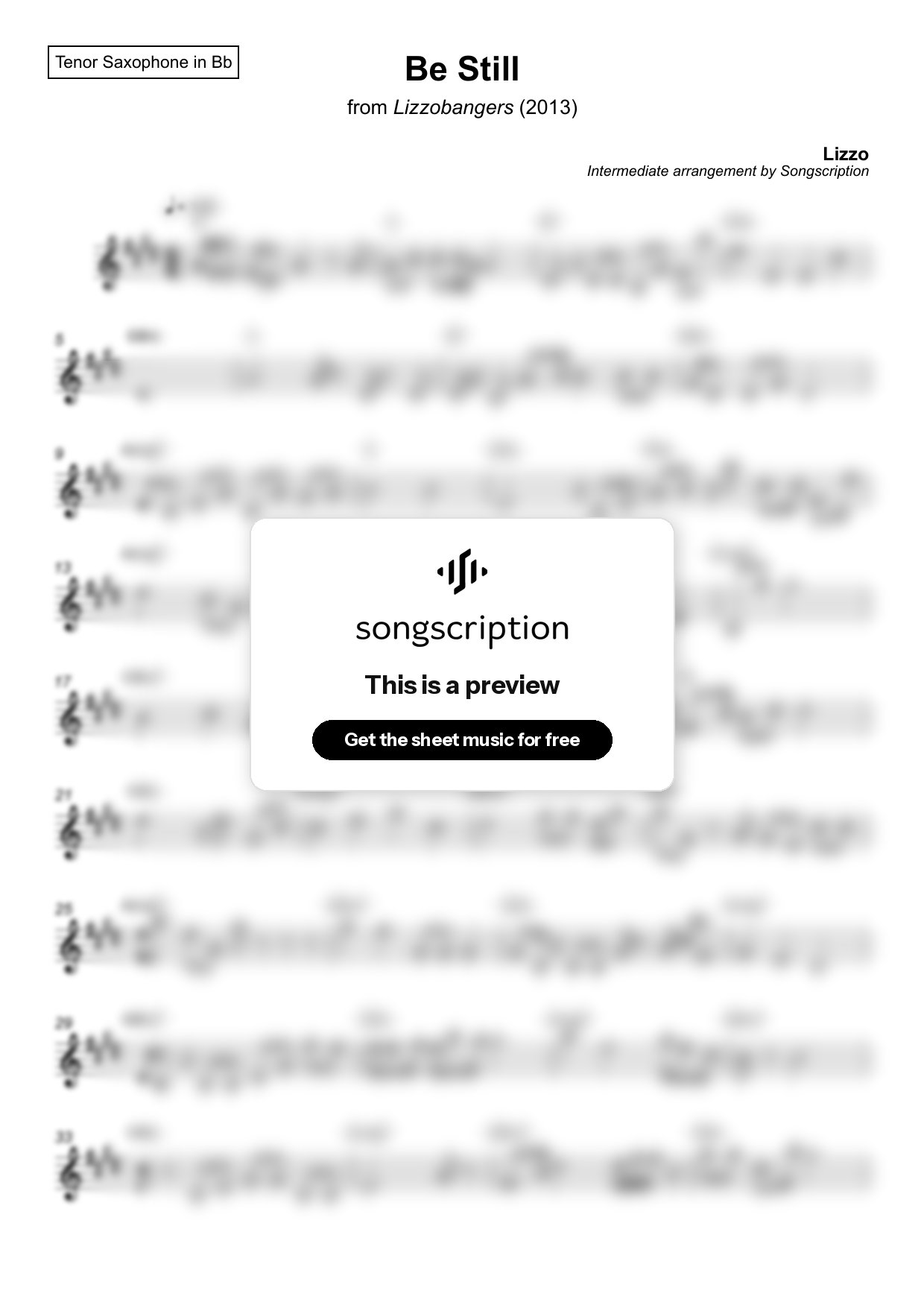 Intermediate Tenor Sax Sheet Music for "Be Still" by Lizzo
