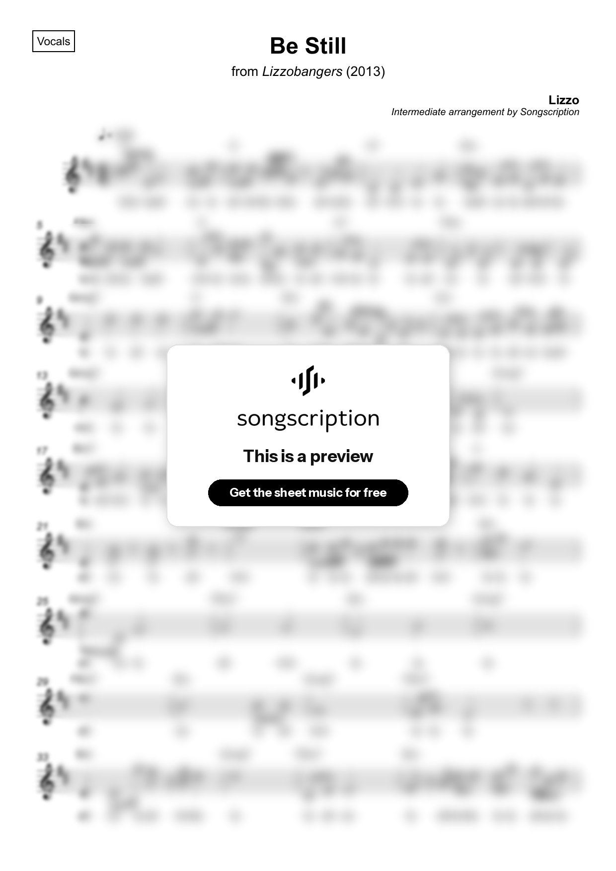 Intermediate Vocals Sheet Music for "Be Still" by Lizzo