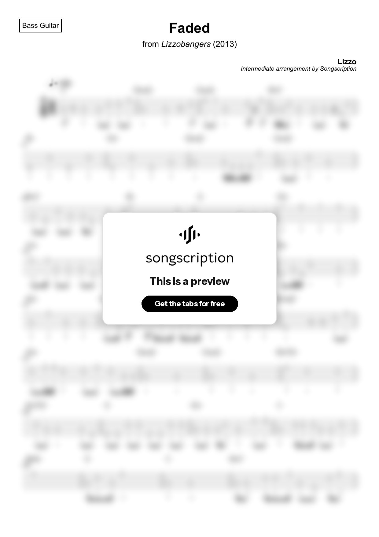 Intermediate Bass Guitar Tabs for "Faded" by Lizzo