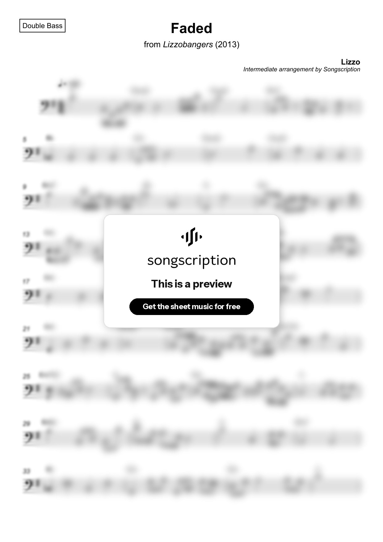 Intermediate Double Bass Sheet Music for "Faded" by Lizzo