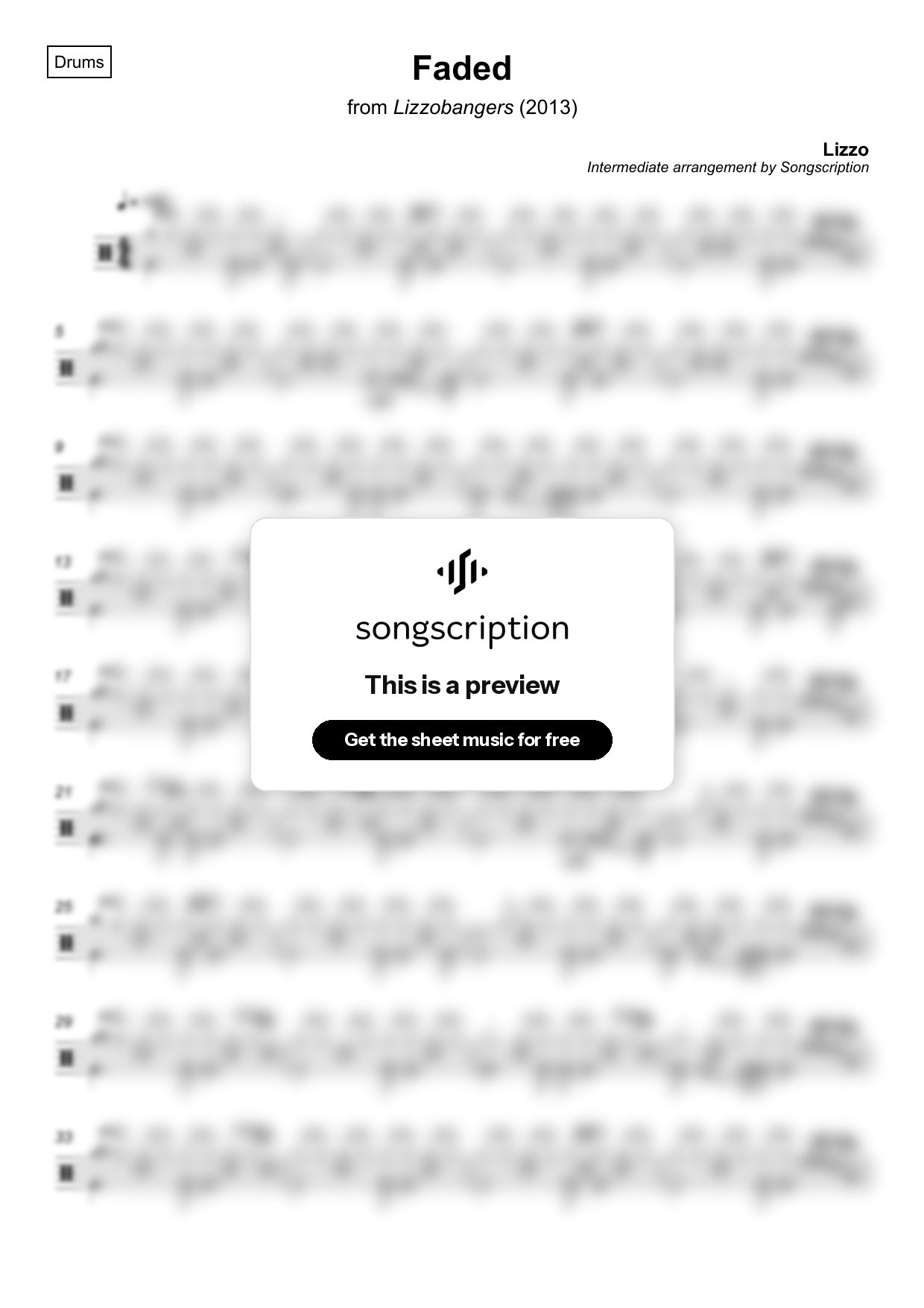 Intermediate Drums Sheet Music for "Faded" by Lizzo
